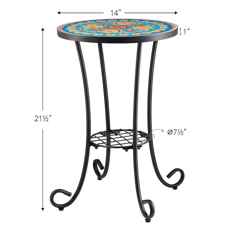 CO-Z Table d'appoint ronde 14 pouces et support pour plantes d'extérieur avec plateau en carreaux de céramique