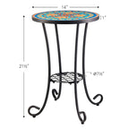 CO-Z Table d'appoint ronde 14 pouces et support pour plantes d'extérieur avec plateau en carreaux de céramique