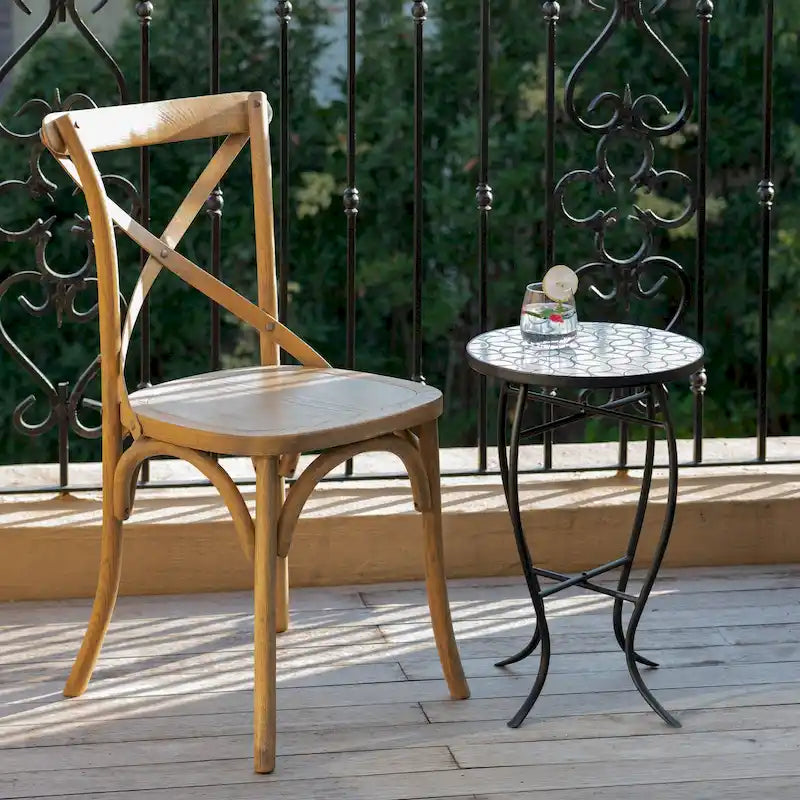 Outdoor Patio Side Table Round Ceramic Tile End Table