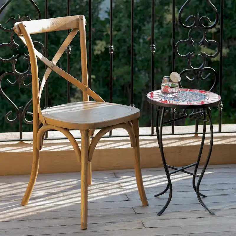 Outdoor Patio Side Table Round Ceramic Tile End Table