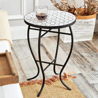 Outdoor Patio Side Table Round Ceramic Tile End Table