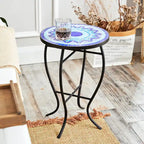 Table d'appoint de patio extérieur, table d'appoint ronde en carreaux de céramique
