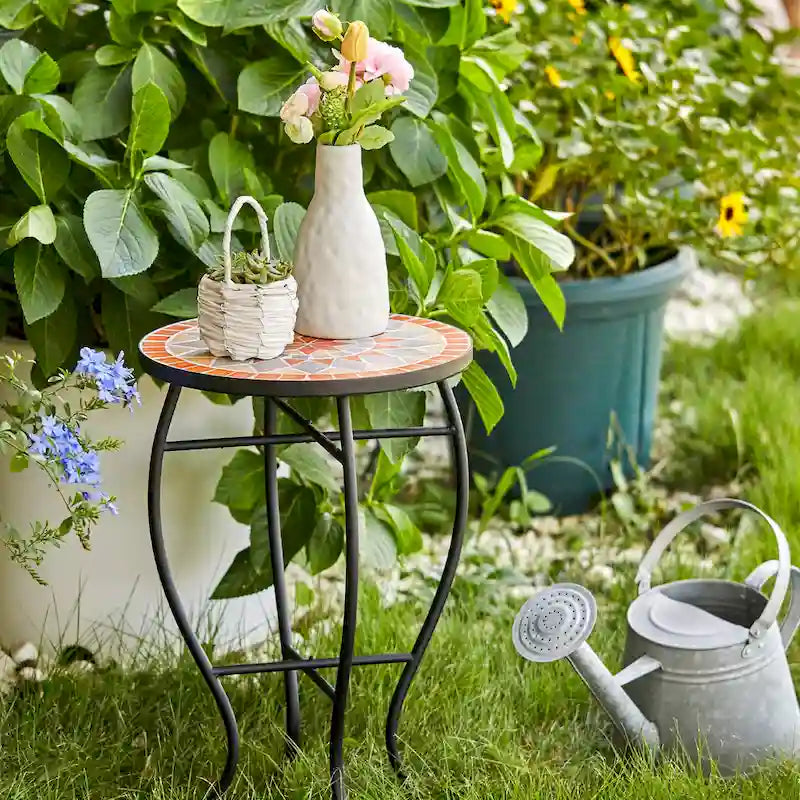 Table d'appoint de patio extérieur, table d'appoint ronde en carreaux de céramique