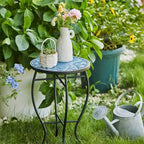 Table d'appoint de patio extérieur, table d'appoint ronde en carreaux de céramique