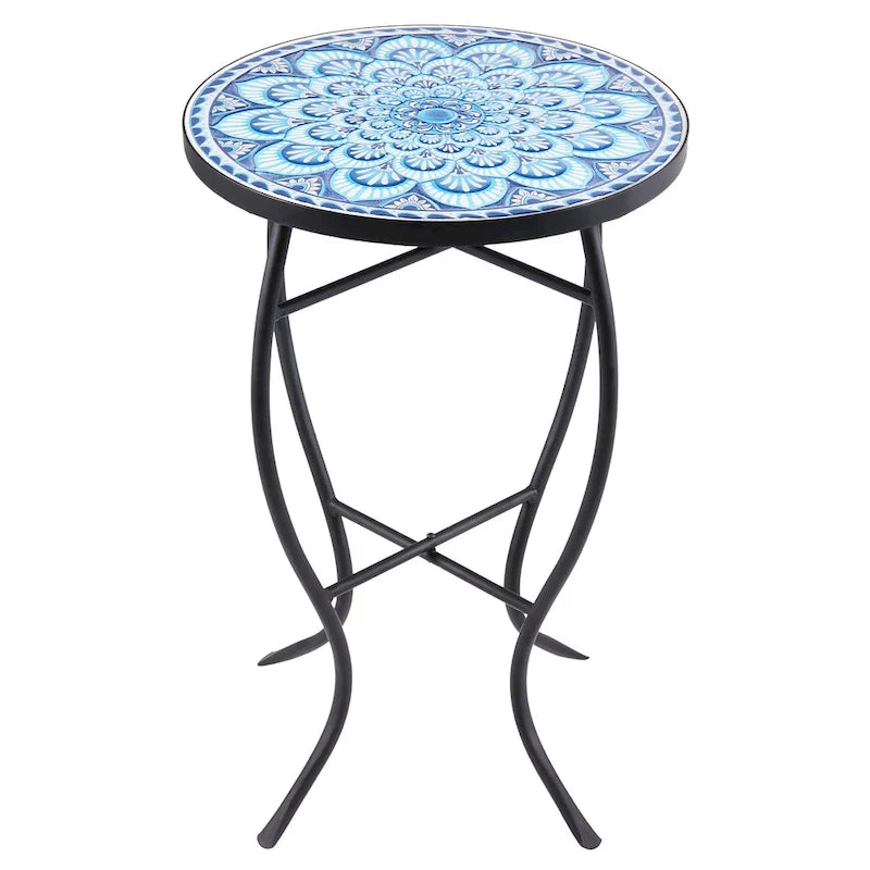 Table d'appoint de patio extérieur, table d'appoint ronde en carreaux de céramique