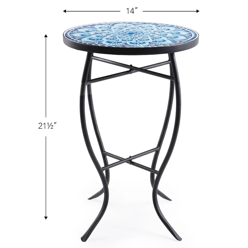 Table d'appoint de patio extérieur, table d'appoint ronde en carreaux de céramique
