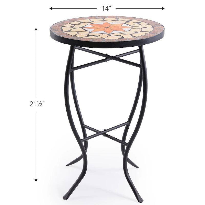 Table d'appoint de patio extérieur, table d'appoint ronde en carreaux de céramique