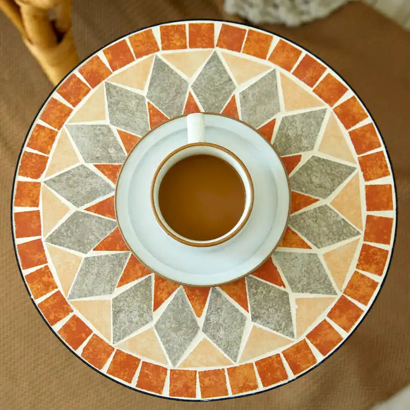 Table d'appoint de patio extérieur, table d'appoint ronde en carreaux de céramique