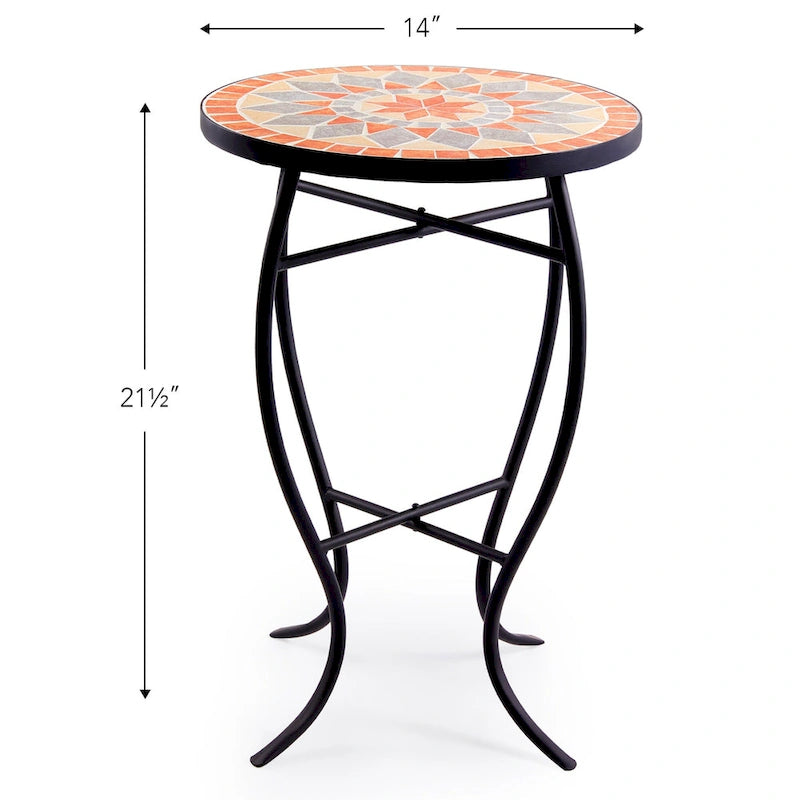 Table d'appoint de patio extérieur, table d'appoint ronde en carreaux de céramique