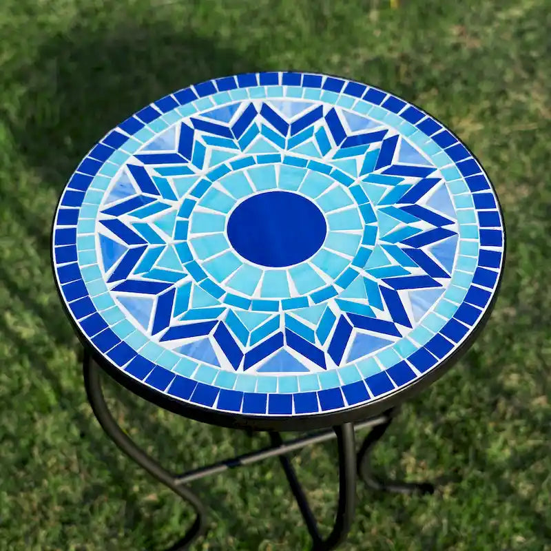 Table d'appoint de patio extérieur, table d'appoint ronde en carreaux de céramique