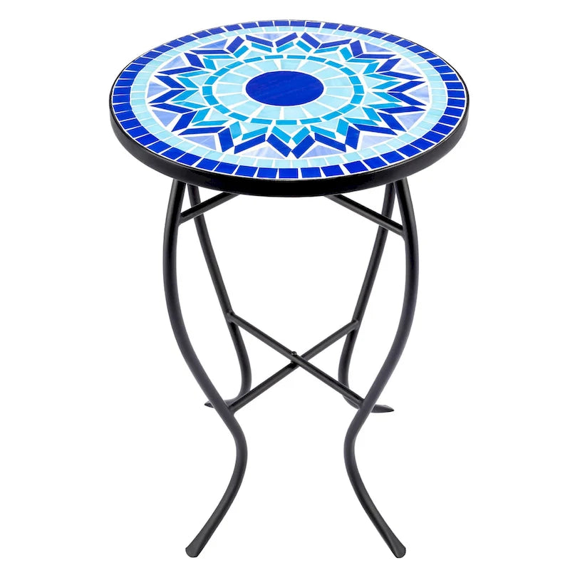 Table d'appoint de patio extérieur, table d'appoint ronde en carreaux de céramique