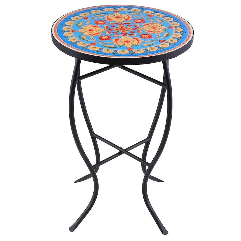 Table d'appoint de patio extérieur, table d'appoint ronde en carreaux de céramique