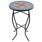 Table d'appoint de patio extérieur, table d'appoint ronde en carreaux de céramique