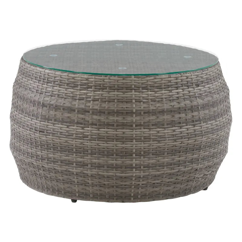 Table basse de patio ronde en osier avec cadre gris mélangé