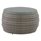 Table basse de patio ronde en osier avec cadre gris mélangé