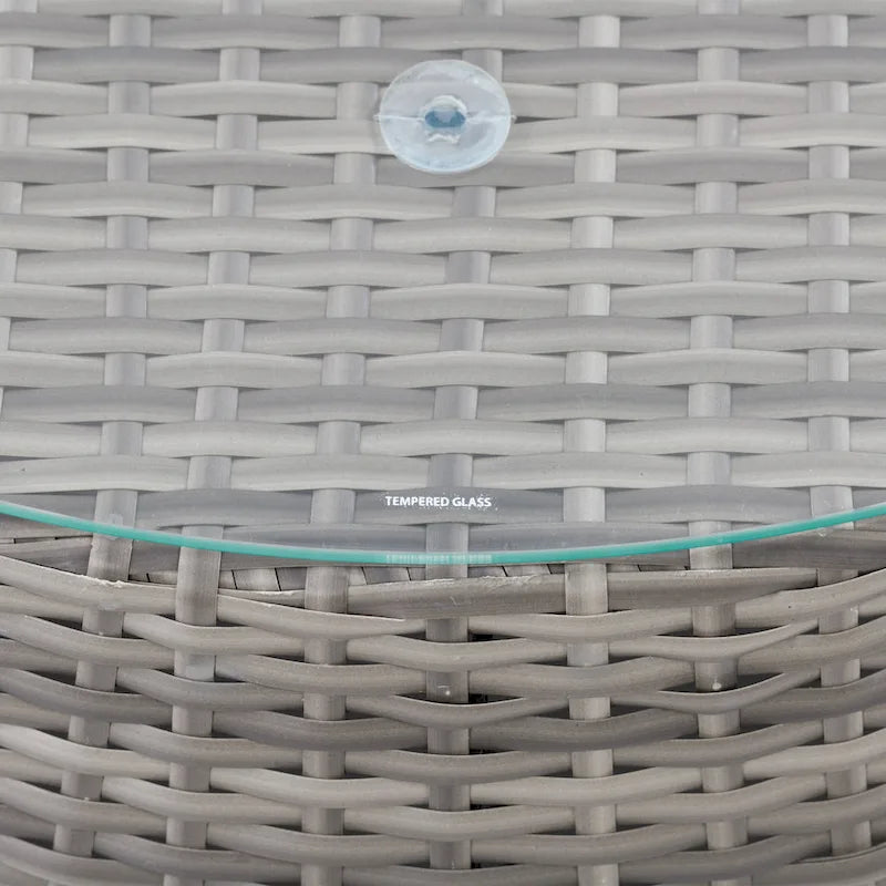 Table basse de patio ronde en osier avec cadre gris mélangé