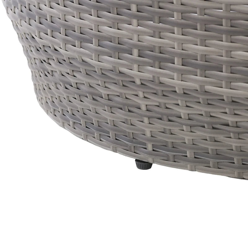 Table basse de patio ronde en osier avec cadre gris mélangé