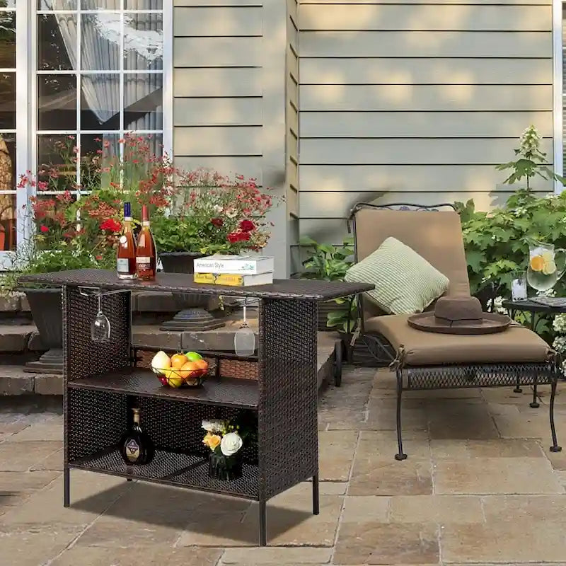 Table de bar d'extérieur en rotin de 139,7 cm de hauteur avec porte-gobelets