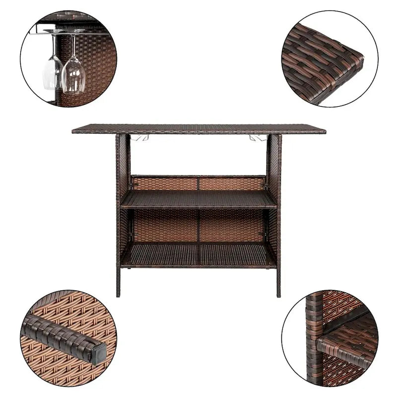 Table de bar d'extérieur en rotin de 139,7 cm de hauteur avec porte-gobelets