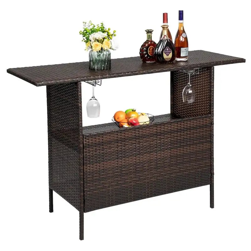 Table de bar d'extérieur en rotin de 139,7 cm de hauteur avec porte-gobelets