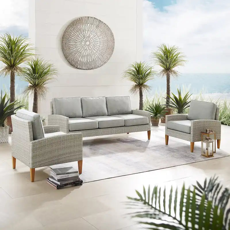 Crosley Capella Outdoor Wicker 3Pc Sofa Set - 33H x 80W x 132D