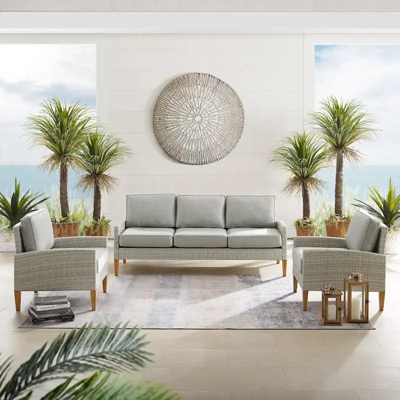 Ensemble de canapé 3 pièces en osier d'extérieur Crosley Capella - 33H x 80W x 132P