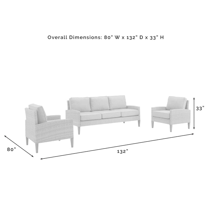 Ensemble de canapé 3 pièces en osier d'extérieur Crosley Capella - 33H x 80W x 132P