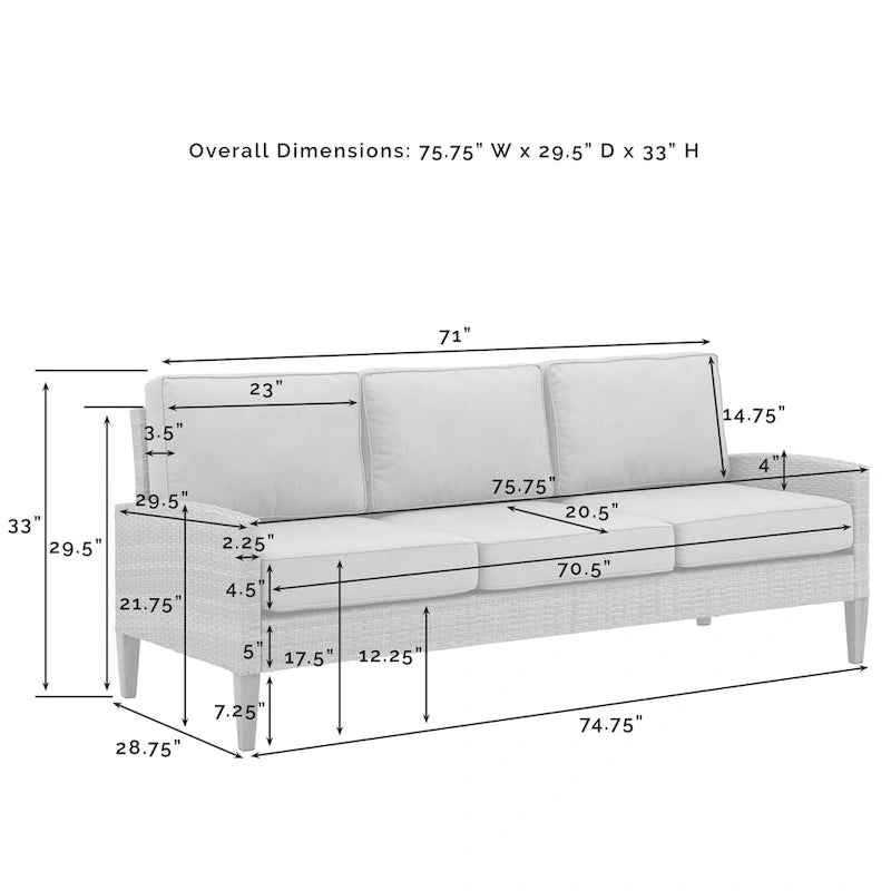 Ensemble de canapé 3 pièces en osier d'extérieur Crosley Capella - 33H x 80W x 132P