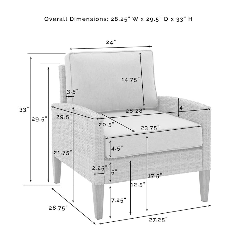 Ensemble de canapé 3 pièces en osier d'extérieur Crosley Capella - 33H x 80W x 132P