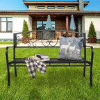 51 Patio Park Garden Outdoor Bench Patio Porch Chair Deck Iron Frame Black