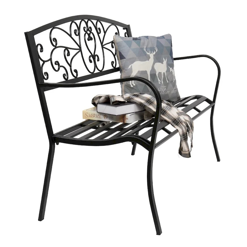 51 Banc extérieur pour jardin, patio, porche, terrasse, structure en fer noir