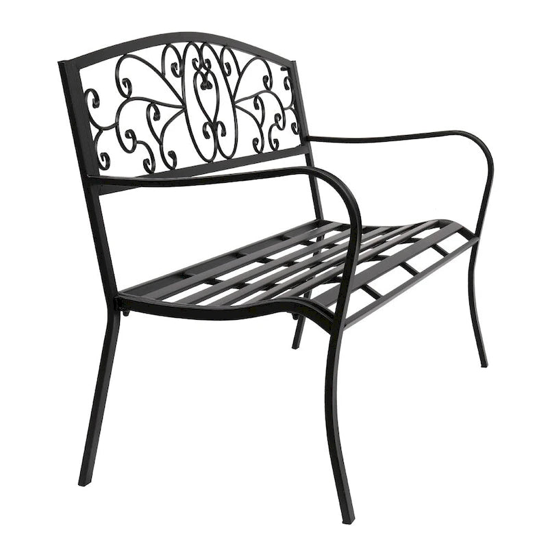 51 Banc extérieur pour jardin, patio, porche, terrasse, structure en fer noir