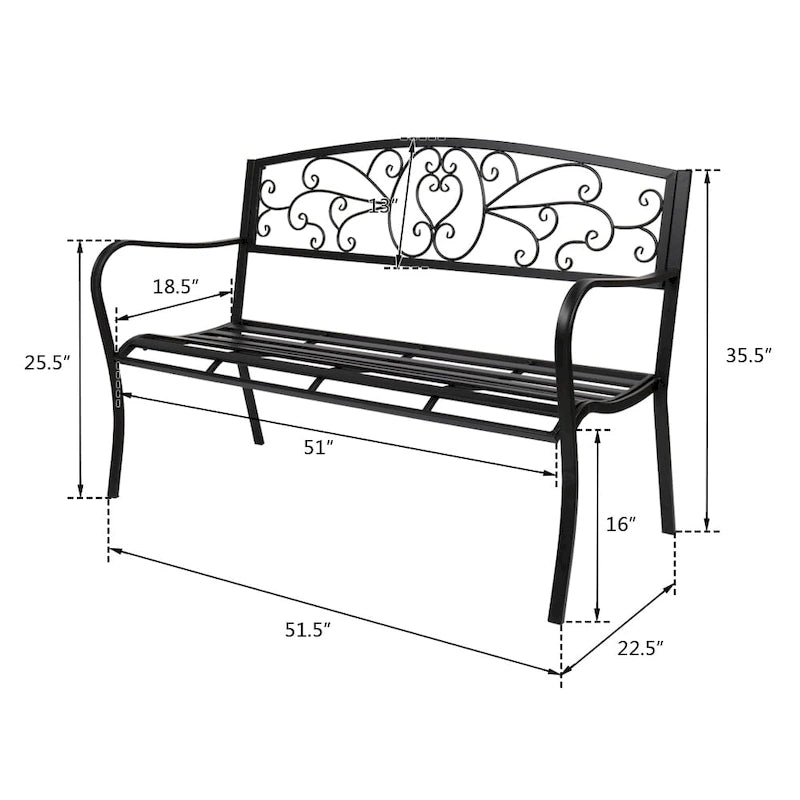 51 Banc extérieur pour jardin, patio, porche, terrasse, structure en fer noir