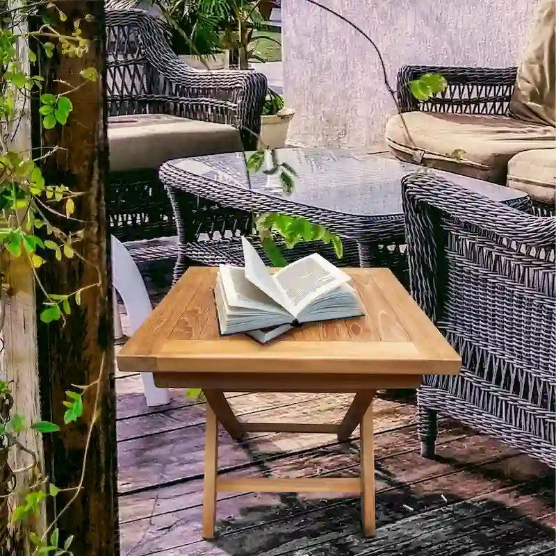 Table d'appoint pliante en teck d'extérieur Seven Seas en bois de teck pour patio