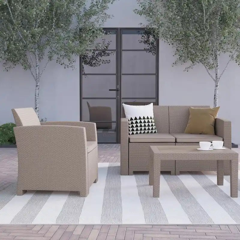 Ensemble 4 pièces de chaises, causeuse et table d'extérieur en rotin synthétique - 27P x 26,75 - 47L x 30H