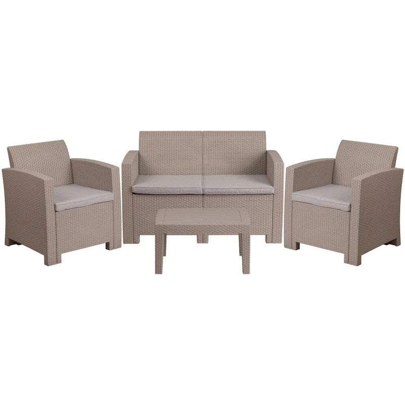 Ensemble 4 pièces de chaises, causeuse et table d'extérieur en rotin synthétique - 27P x 26,75 - 47L x 30H
