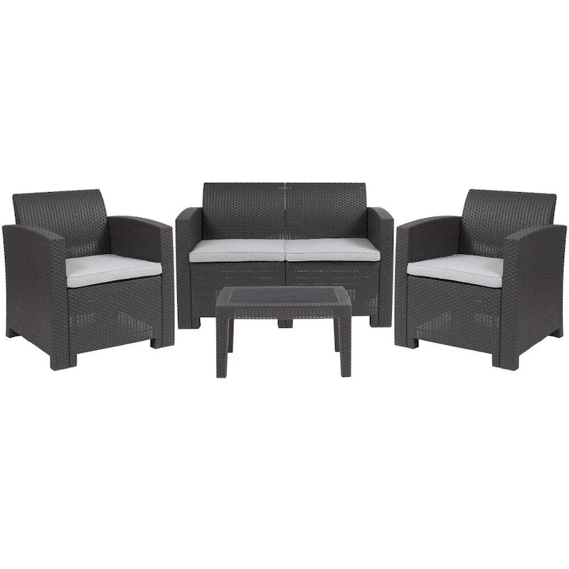 Ensemble 4 pièces de chaises, causeuse et table d'extérieur en rotin synthétique - 27P x 26,75 - 47L x 30H