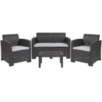 Ensemble 4 pièces de chaises, causeuse et table d'extérieur en rotin synthétique - 27P x 26,75 - 47L x 30H