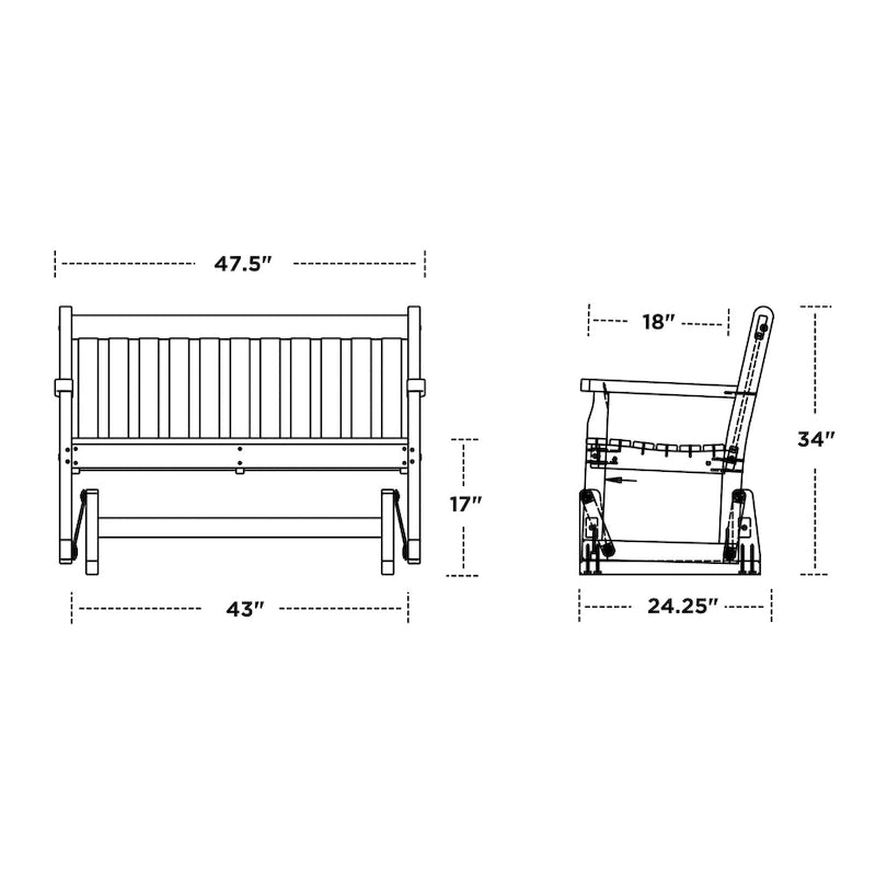 Banc planeur de jardin extérieur traditionnel POLYWOOD de 48 pouces