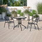 23.75 Round Tempered Glass Metal Table with Smooth Ripple Design Top