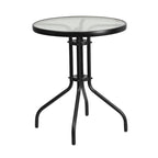 Table en métal en verre trempé rond de 23,75 po avec plateau à motif d'ondulations lisses