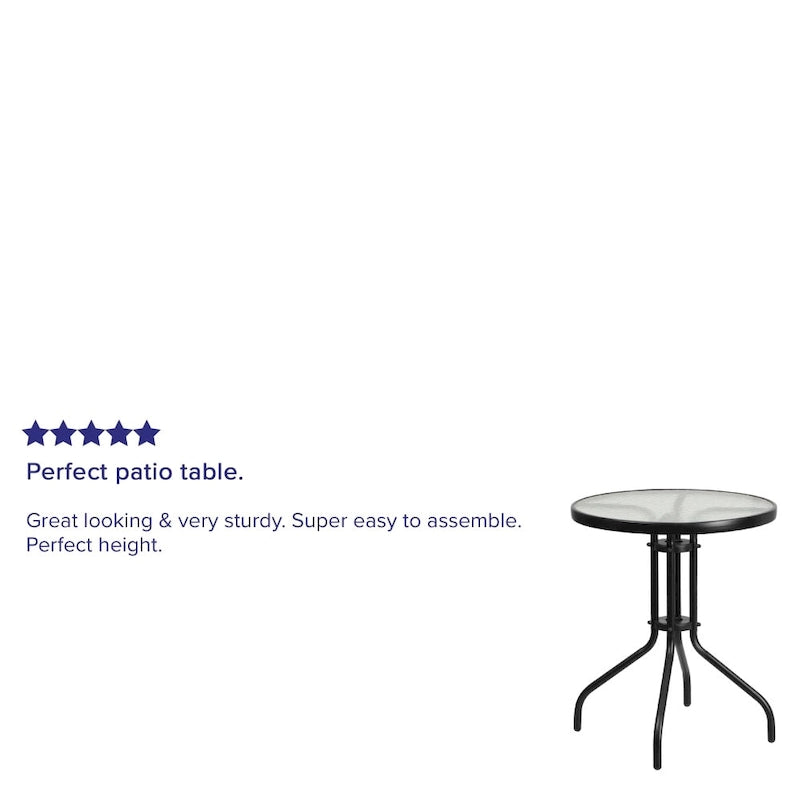 Table en métal en verre trempé rond de 23,75 po avec plateau à motif d'ondulations lisses