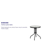 Table en métal en verre trempé rond de 23,75 po avec plateau à motif d'ondulations lisses