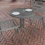 Table en métal en verre trempé rond de 23,75 po avec plateau à motif d'ondulations lisses