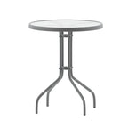 Table en métal en verre trempé rond de 23,75 po avec plateau à motif d'ondulations lisses