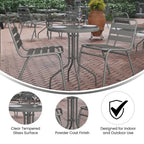 Table en métal en verre trempé rond de 23,75 po avec plateau à motif d'ondulations lisses