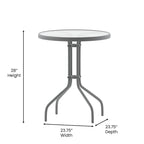 Table en métal en verre trempé rond de 23,75 po avec plateau à motif d'ondulations lisses