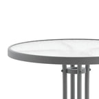 Table en métal en verre trempé rond de 23,75 po avec plateau à motif d'ondulations lisses