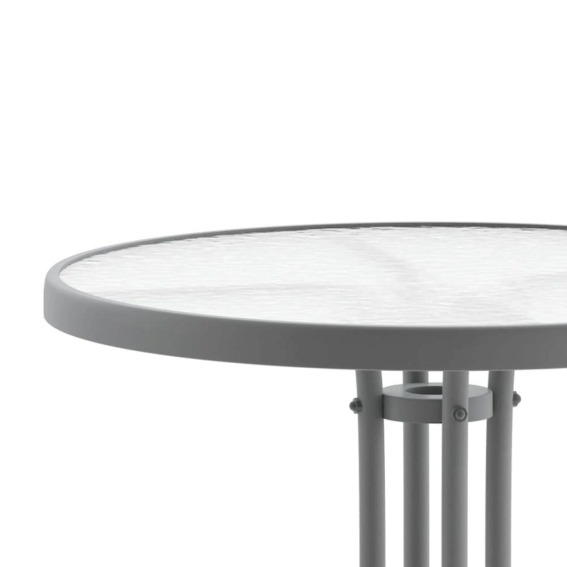 Table en métal en verre trempé rond de 23,75 po avec plateau à motif d'ondulations lisses