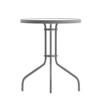 Table en métal en verre trempé rond de 23,75 po avec plateau à motif d'ondulations lisses